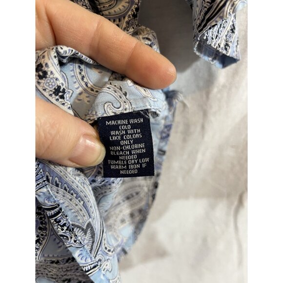 Chaps Classics Women’s Large Short Sleeve Blue Paisley Cotton Blouse - Picture 3 of 10